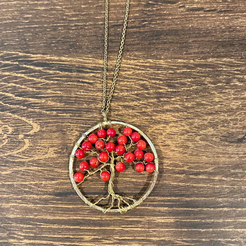 Beaded Red Tree of Life Necklace